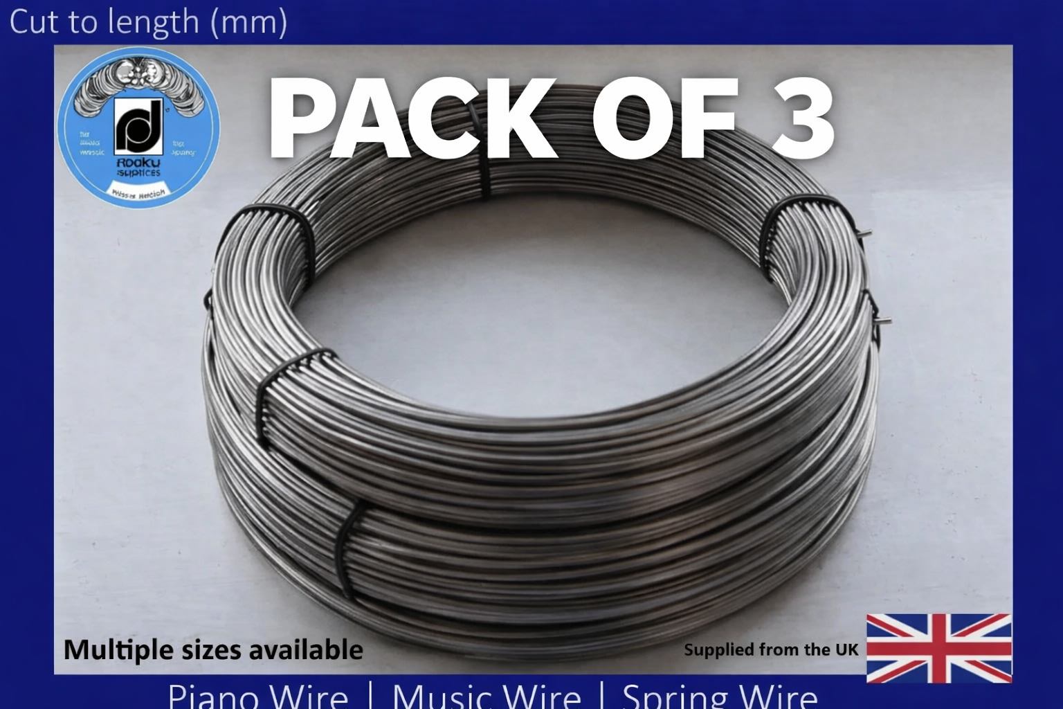 Piano Wire Sample Selection Pack (Pack of 3) - 1 metre coil
